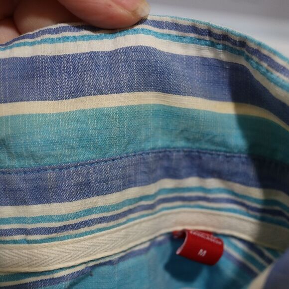 Izod Blue Casual Button Down Shirt with Striking Stripes Medium - Picture 10 of 14